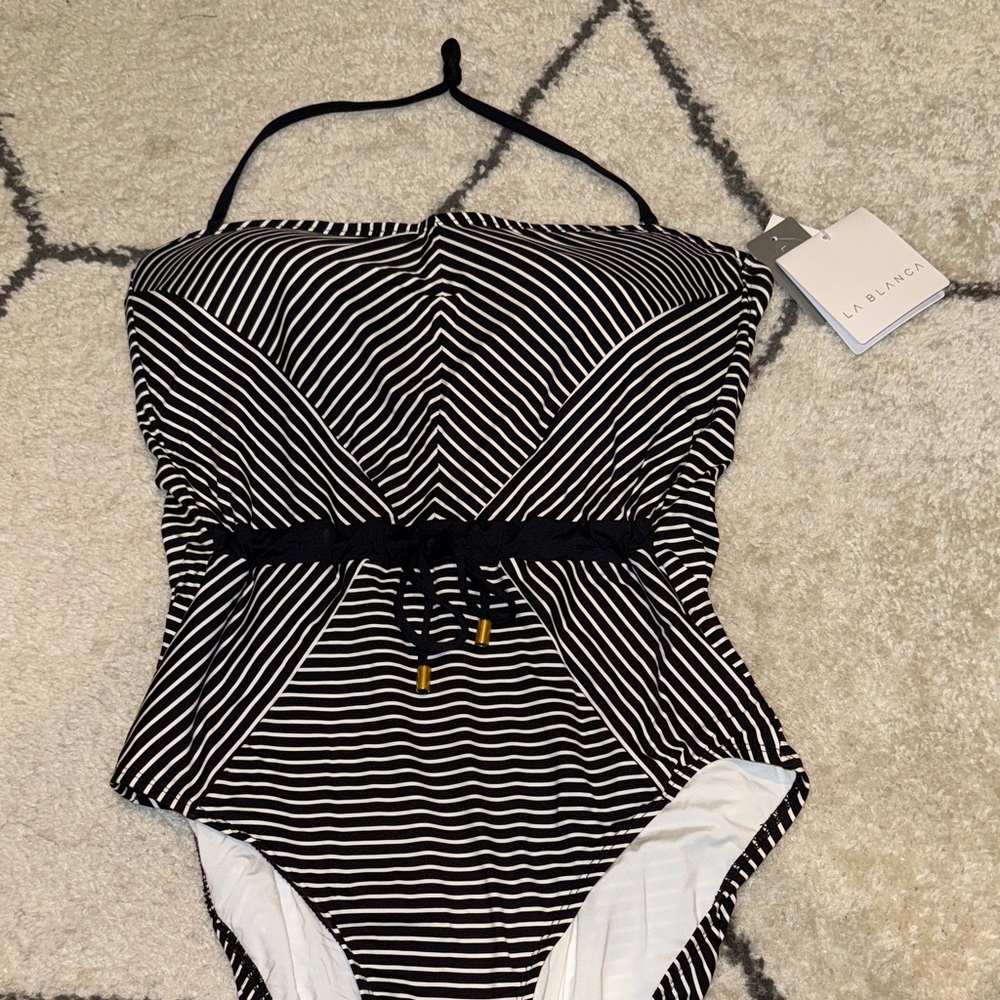 La Blanca womens Black and White Striped One Piece Swimsuit